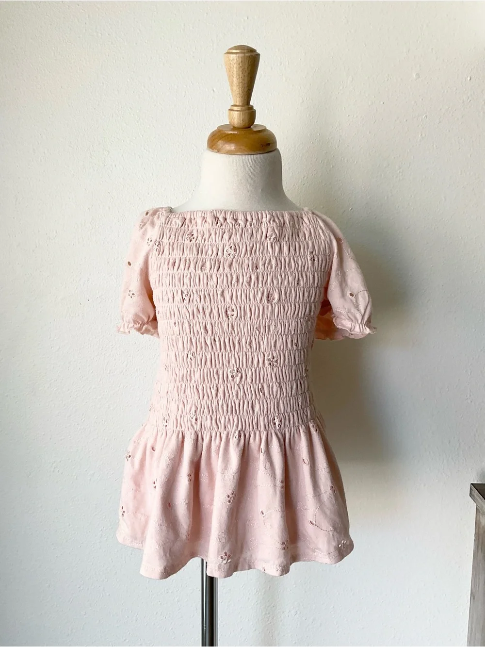 Smocked Blush Pink Short Sleeve Blouse